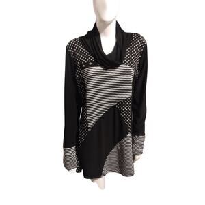Michael Tyler Women's size Medium Patchwork Cowl Neck Abstract Artsy Mini Dress